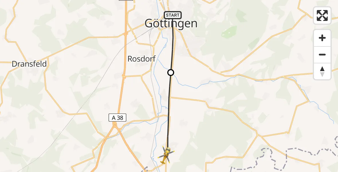 Flugroute Rettungshubschrauber Göttingen - Friedland, 24 April 2026, 18:22