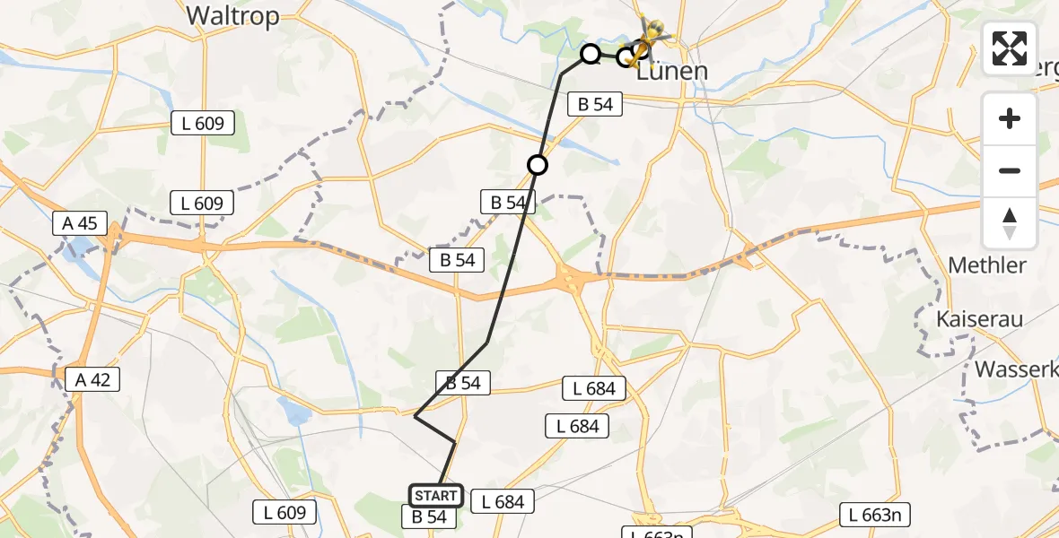 Flugroute Rettungshubschrauber Dortmund - Sankt Marien Hospital, 24 April 2026, 18:33