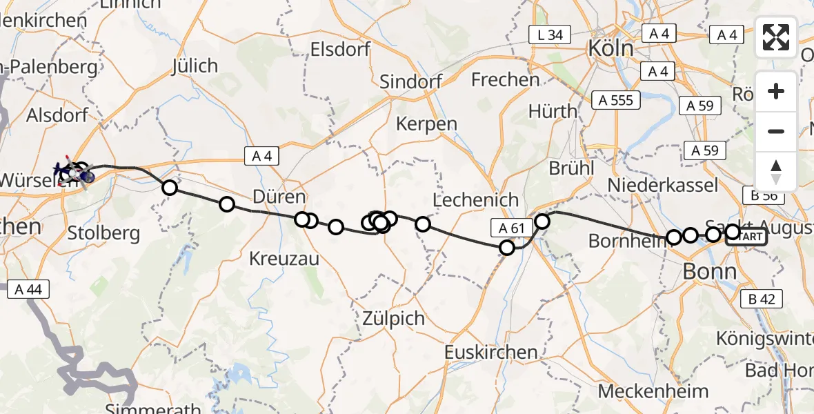 Flugroute Polizeihubschrauber Sankt Augustin - Aachen-Merzbrück Flughafen, 24 April 2026, 18:35