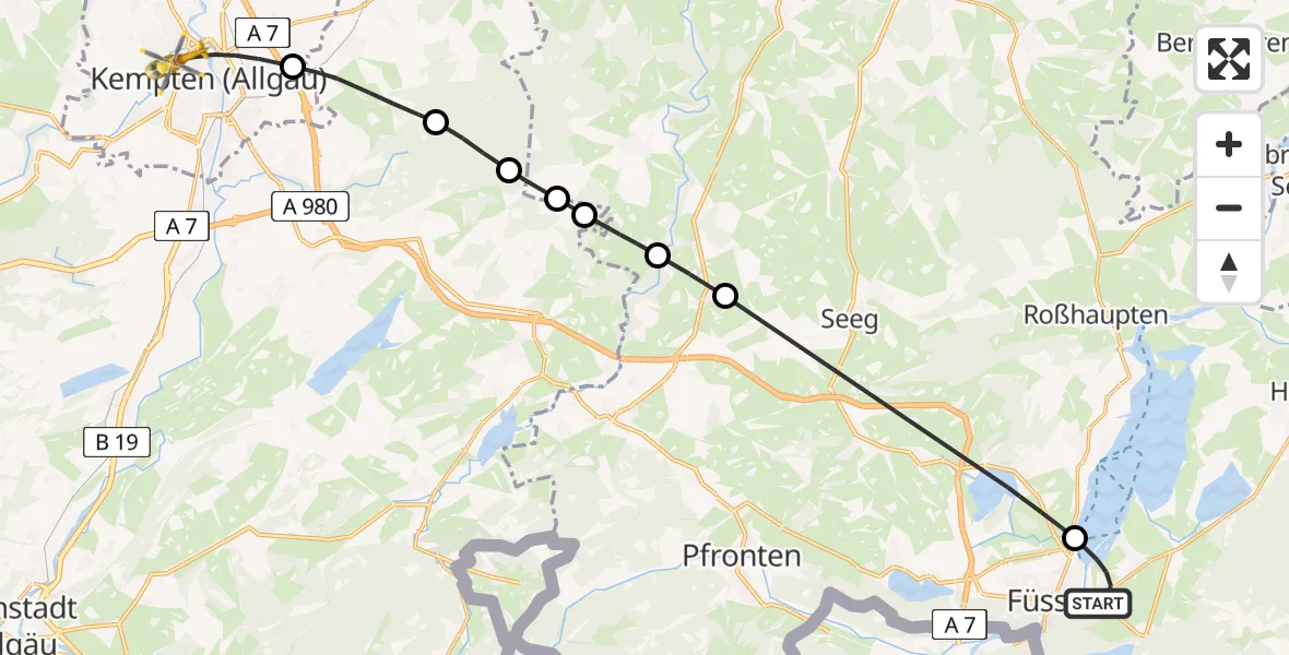 Flugroute Rettungshubschrauber Schwangau - Kempten (Allgäu), 24 April 2026, 18:38