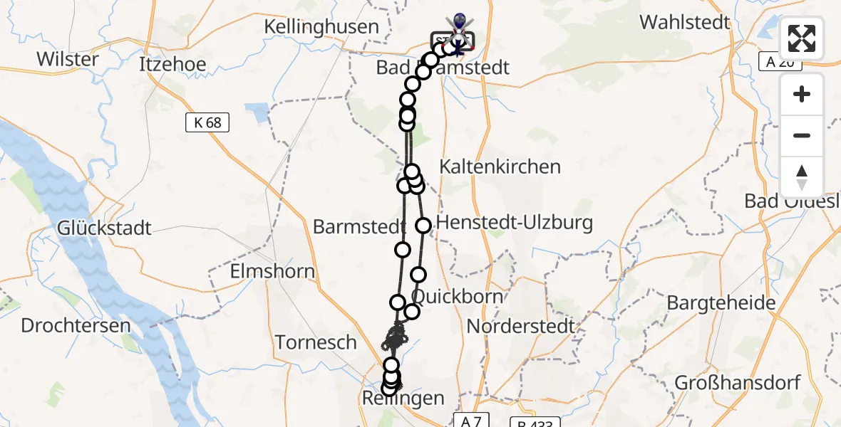 Flugroute Polizeihubschrauber Fuhlendorf - Bad Bramstedt Hubschrauberlandeplatz, 24 April 2026, 19:02
