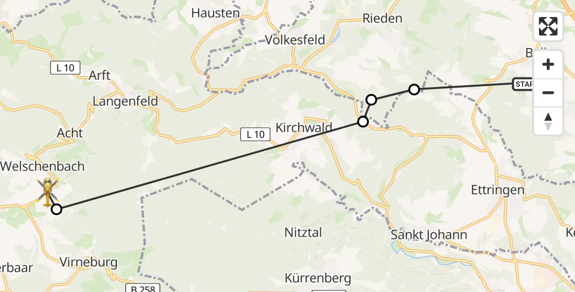 Flugroute Ambulanzhubschrauber Bell - Baar, 24 April 2026, 19:38