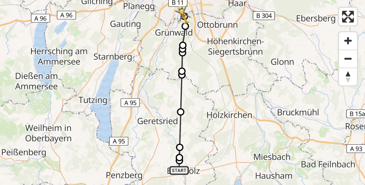 Flugroute Rettungshubschrauber Bad Tölz - ADAC Air Rescue Center Hubschrauberlandeplatz (Christoph 1), 24 April 2026, 19:51