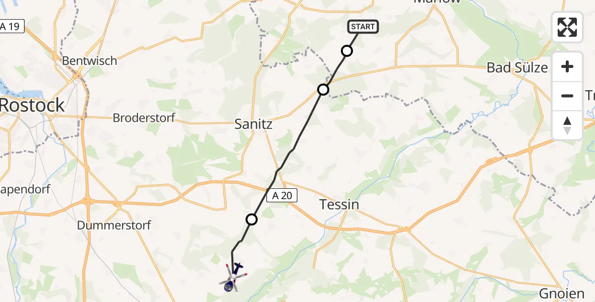 Flugroute Polizeihubschrauber Marlow - Cammin, 24 April 2026, 19:59