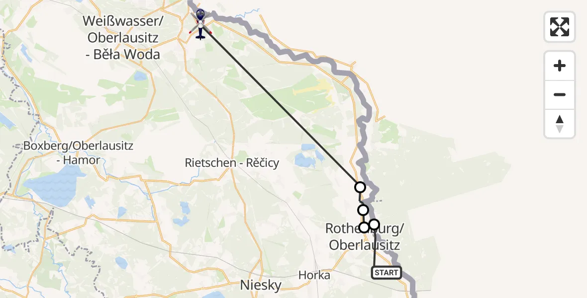 Flugroute Polizeihubschrauber Rothenburg/O.L. - Krauschwitz i.d.O.L., 24 April 2026, 20:05