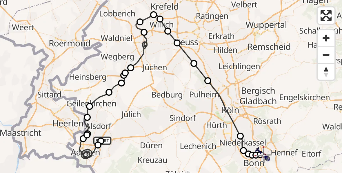 Flugroute Polizeihubschrauber Aachen-Merzbrück Flughafen - Sankt Augustin, 24 April 2026, 20:17