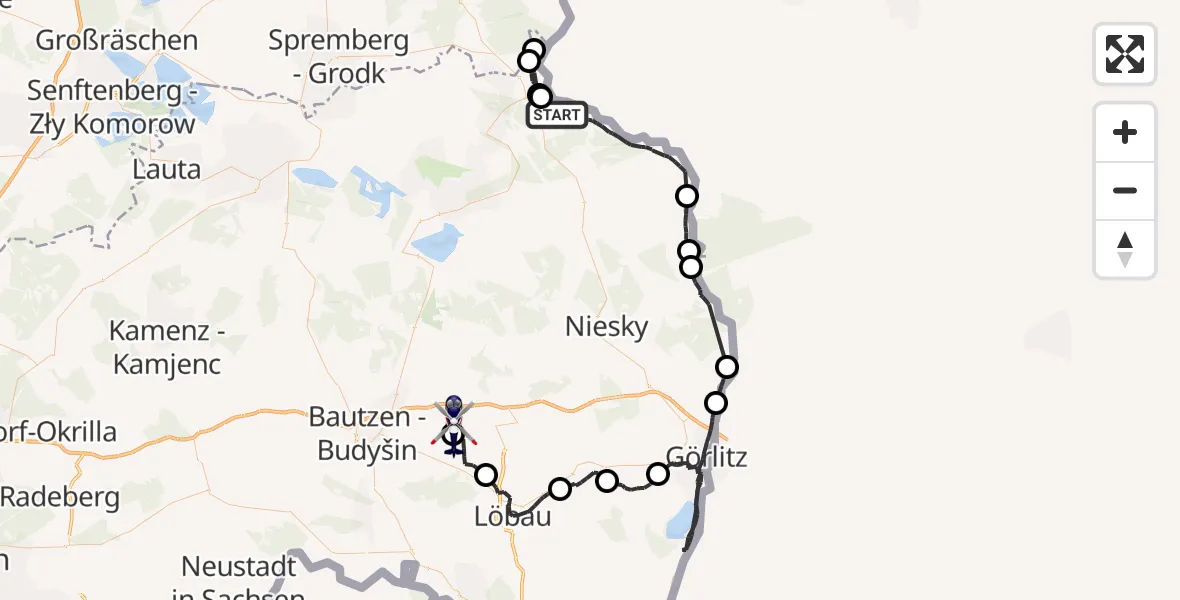 Flugroute Polizeihubschrauber Krauschwitz i.d.O.L. - Weißenberg, 24 April 2026, 20:17