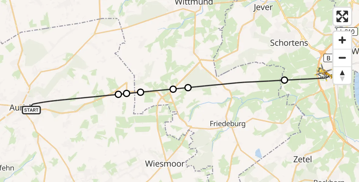 Flugroute Rettungshubschrauber Aurich - Sande, 24 April 2026, 20:57
