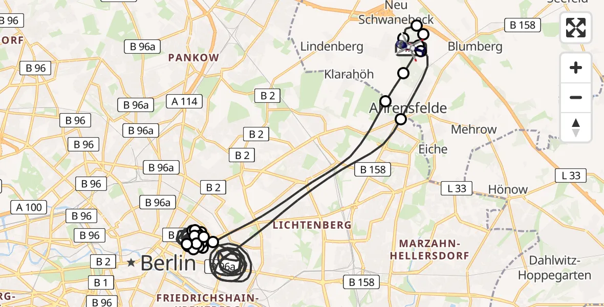 Flugroute Polizeihubschrauber Ahrensfelde Hubschrauberlandeplatz - Ahrensfelde Hubschrauberlandeplatz, 24 April 2026, 23:24