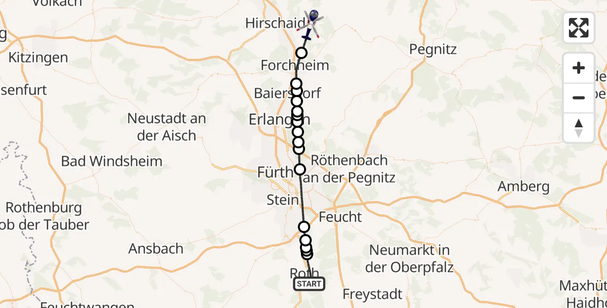 Flugroute Polizeihubschrauber Roth - Eggolsheim, 25 April 2026, 05:29