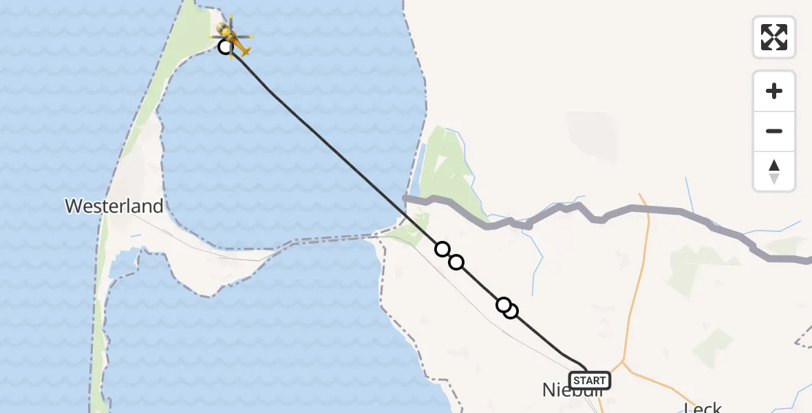 Flugroute Rettungshubschrauber Niebüll - List auf Sylt, 25 April 2026, 05:36