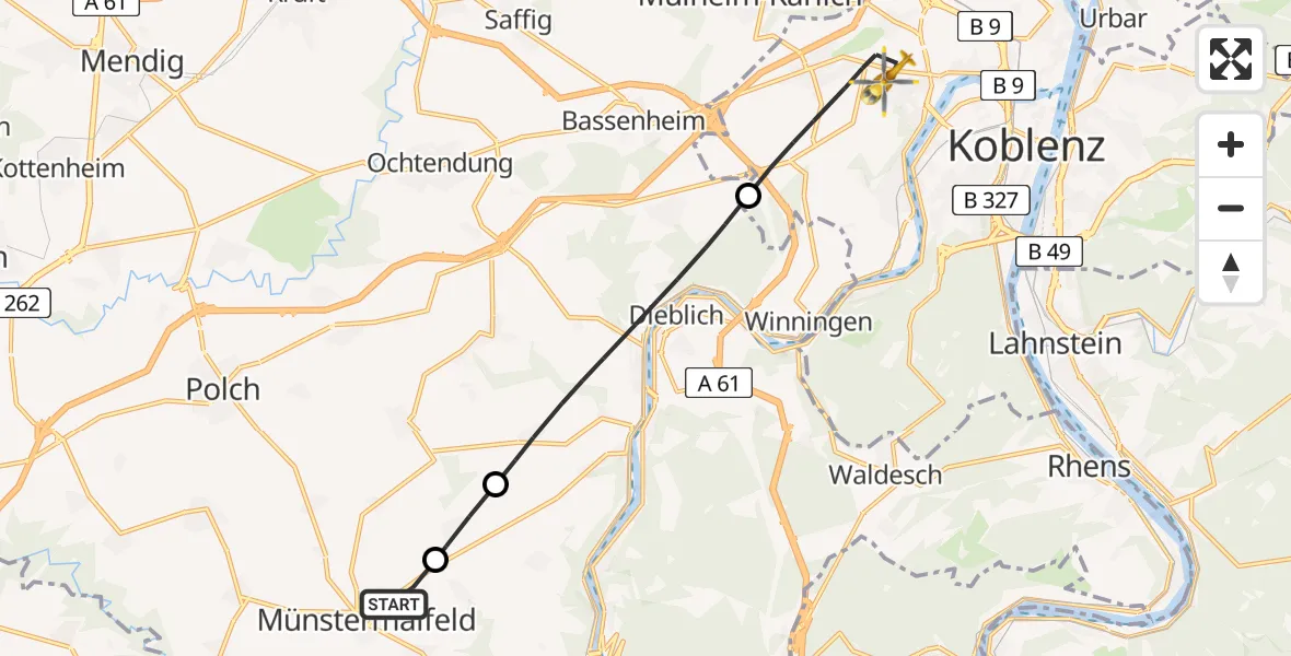 Flugroute Rettungshubschrauber Münstermaifeld - Koblenz, 25 April 2026, 05:51