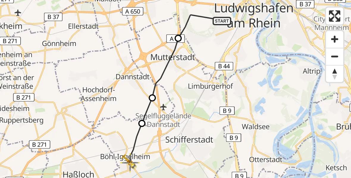 Flugroute Rettungshubschrauber Ludwigshafen am Rhein - Böhl-Iggelheim, 25 April 2026, 05:56