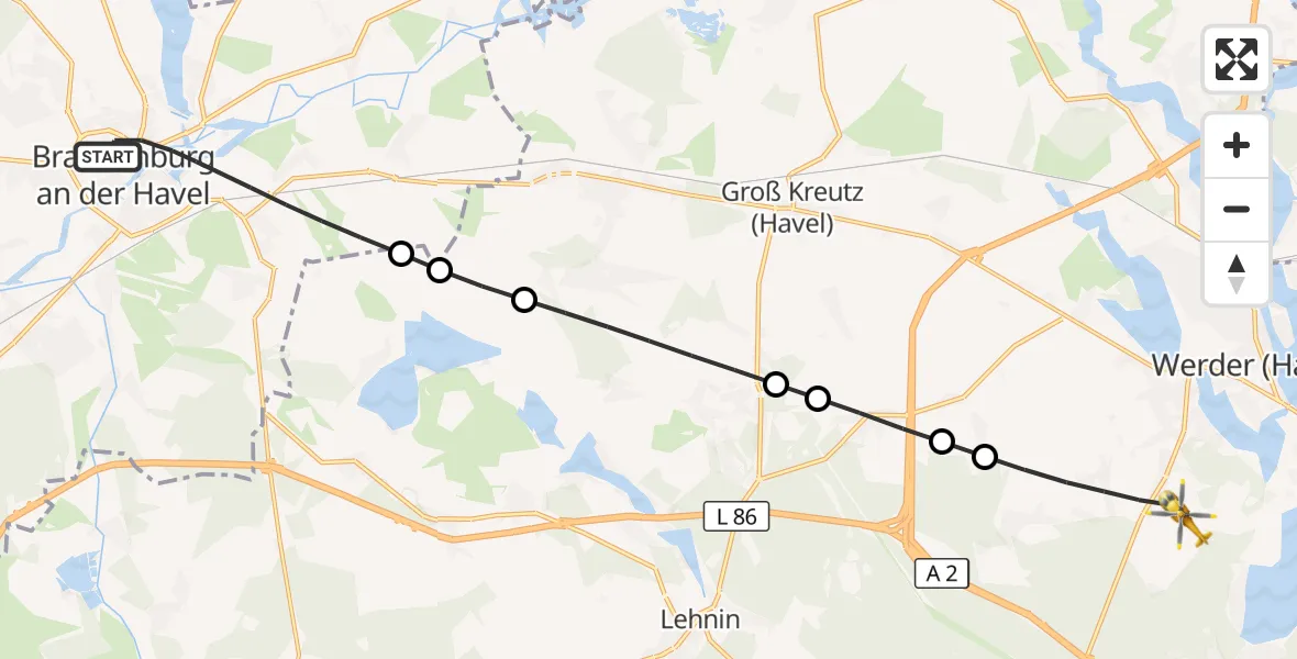 Flugroute Rettungshubschrauber Brandenburg an der Havel - Schwielowsee, 25 April 2026, 06:12