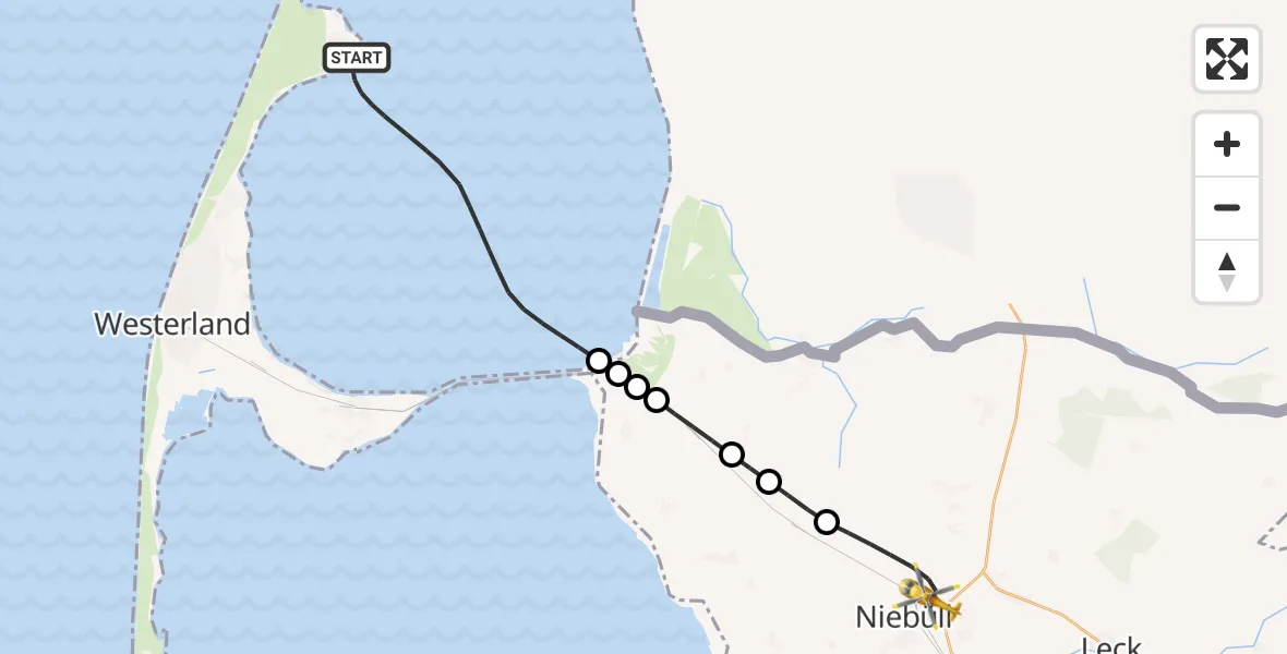 Flugroute Rettungshubschrauber List auf Sylt - Niebüll, 25 April 2026, 06:27