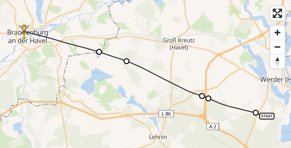 Flugroute Rettungshubschrauber Schwielowsee - Brandenburg an der Havel, 25 April 2026, 06:52