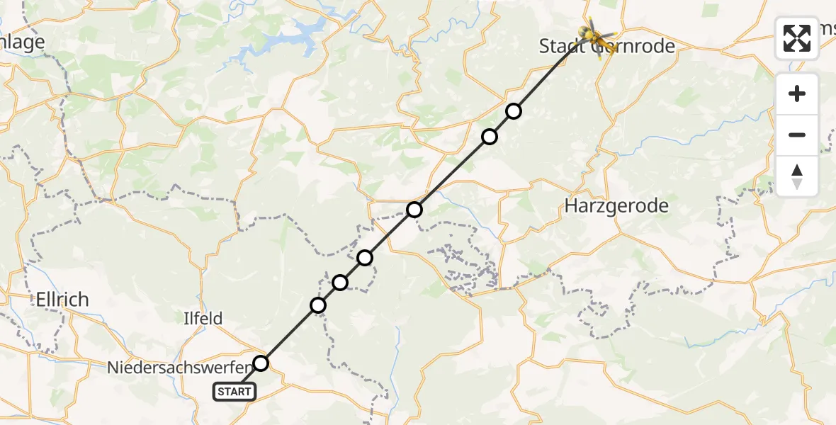 Flugroute Rettungshubschrauber Nordhausen - Quedlinburg, 25 April 2026, 07:02