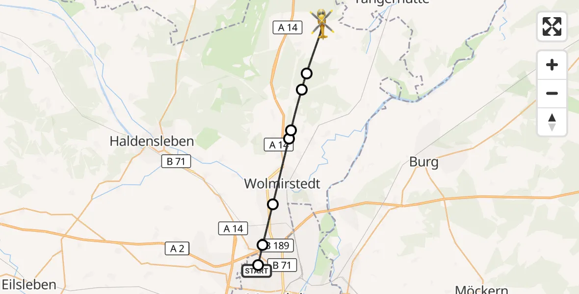 Flugroute Rettungshubschrauber Magdeburg Hospital - Burgstall, 25 April 2026, 07:07