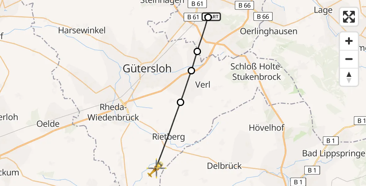 Flugroute Rettungshubschrauber Luftrettungszentrum Bielefeld - Rietberg, 25 April 2026, 07:17