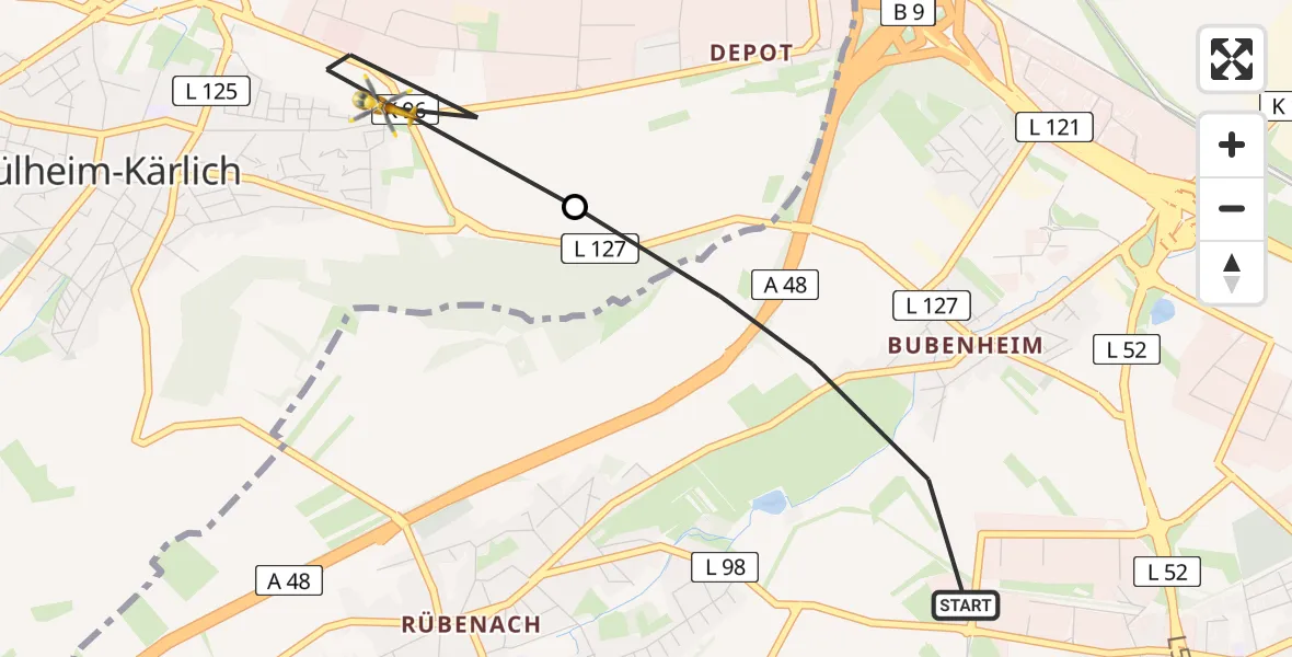 Flugroute Rettungshubschrauber Koblenz - Mülheim-Kärlich, 25 April 2026, 07:24