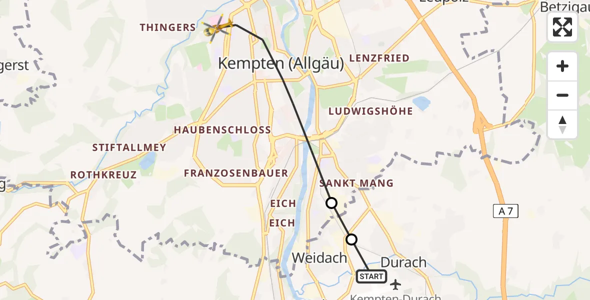 Flugroute Rettungshubschrauber Kempten-Durach Flugplatz - Kempten (Allgäu), 25 April 2026, 07:38
