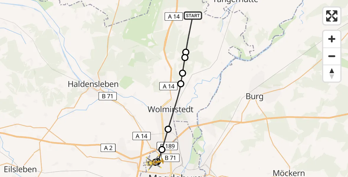 Flugroute Rettungshubschrauber Burgstall - Magdeburg Hospital, 25 April 2026, 07:44