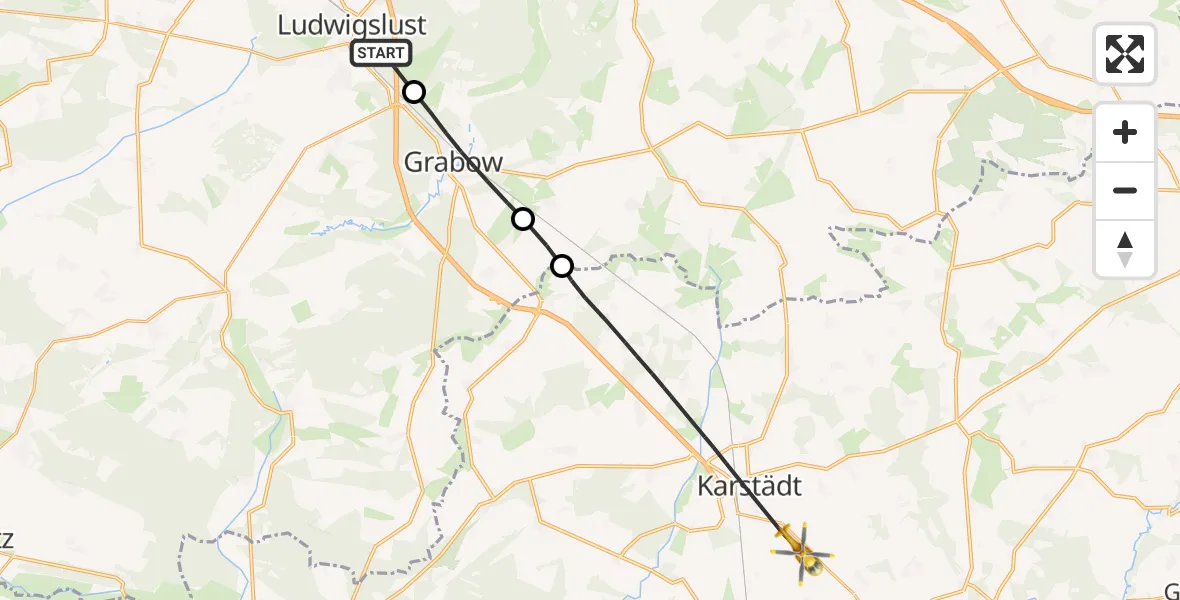 Flugroute Rettungshubschrauber Ludwigslust - Karstädt, 25 April 2026, 07:50