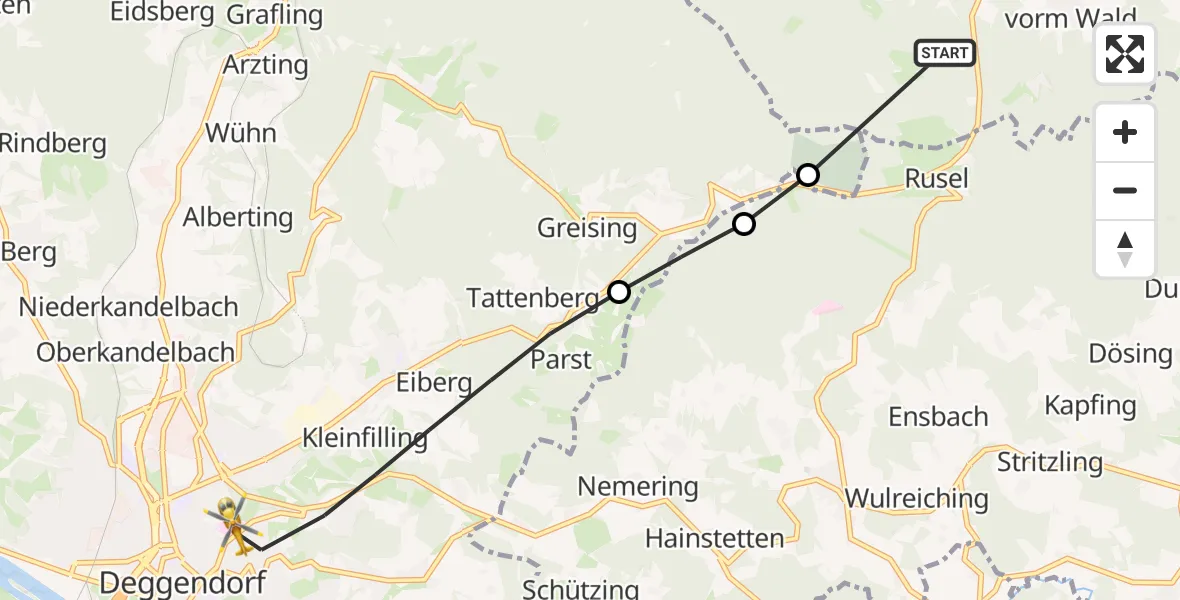 Flugroute Rettungshubschrauber Bischofsmais - Deggendorf, 25 April 2026, 07:57