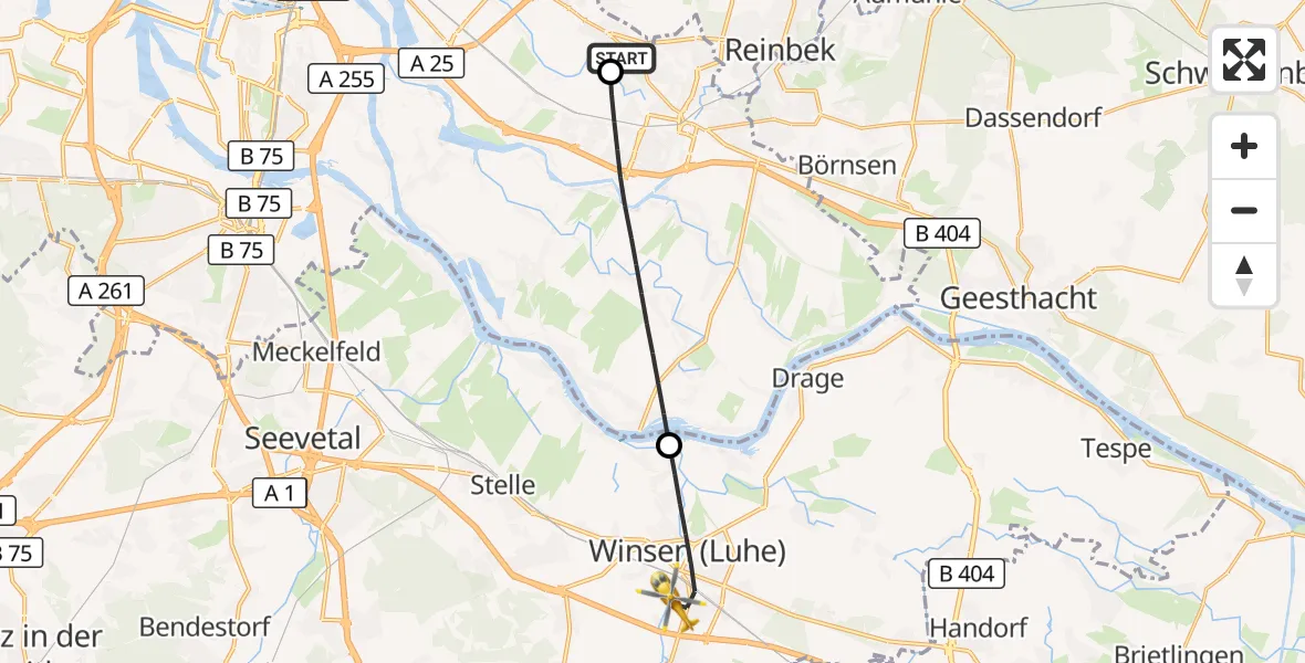 Flugroute Ambulanzhubschrauber Christoph Hansa ADAC Hubschrauberlandeplatz - Winsen (Luhe), 25 April 2026, 08:02