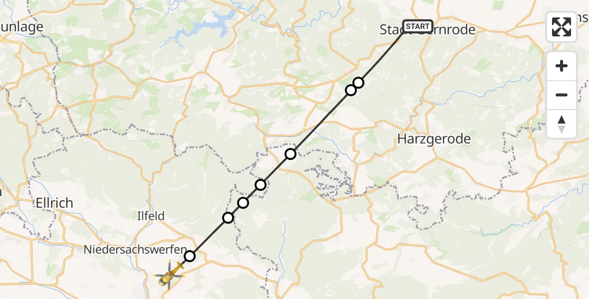 Flugroute Rettungshubschrauber Quedlinburg - Nordhausen, 25 April 2026, 08:05