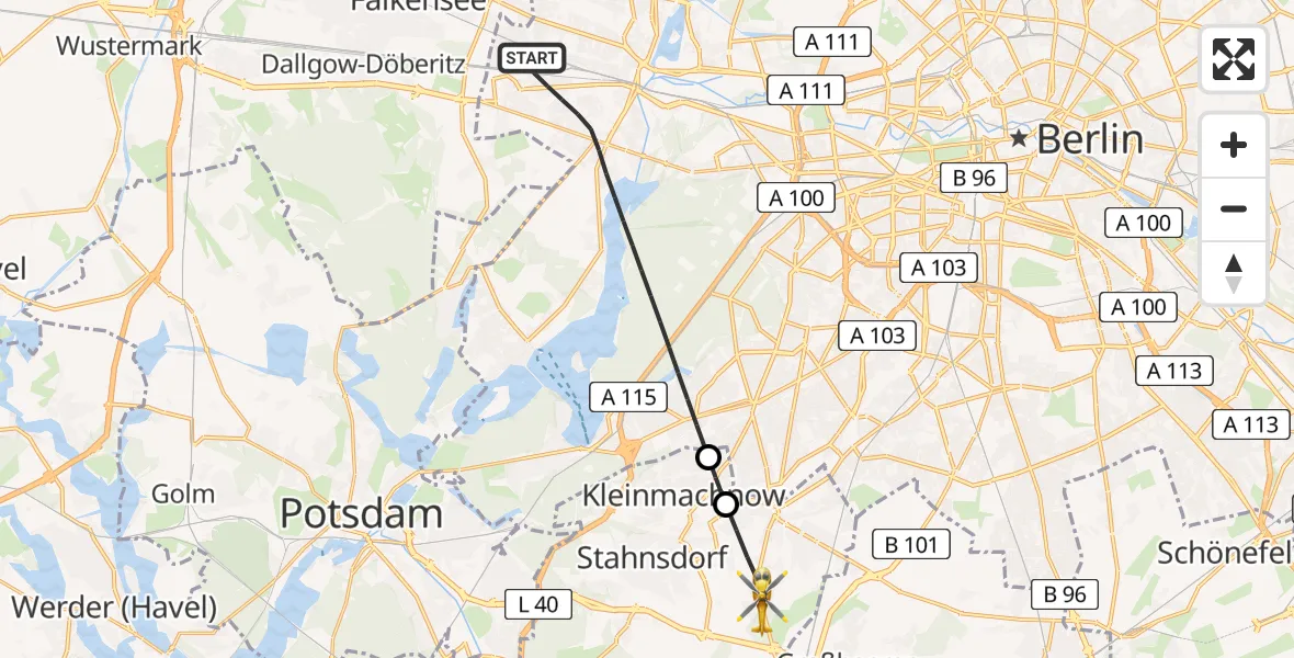 Flugroute Rettungshubschrauber Berlin - Teltow, 25 April 2026, 08:31