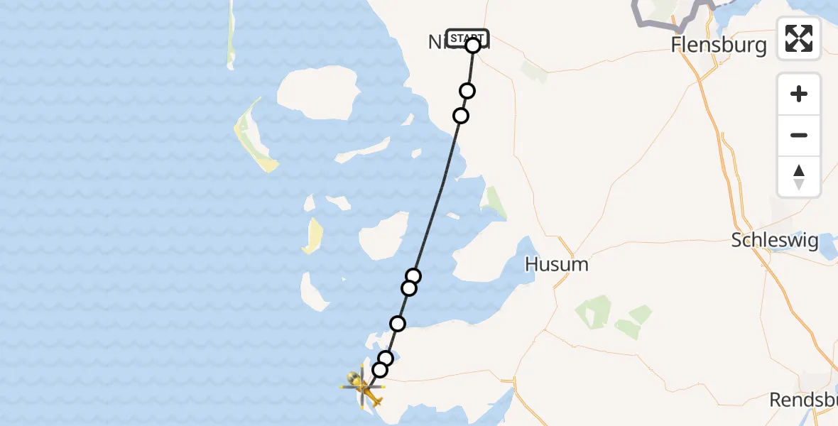 Flugroute Rettungshubschrauber Niebüll - Sankt Peter-Ording, 25 April 2026, 08:36