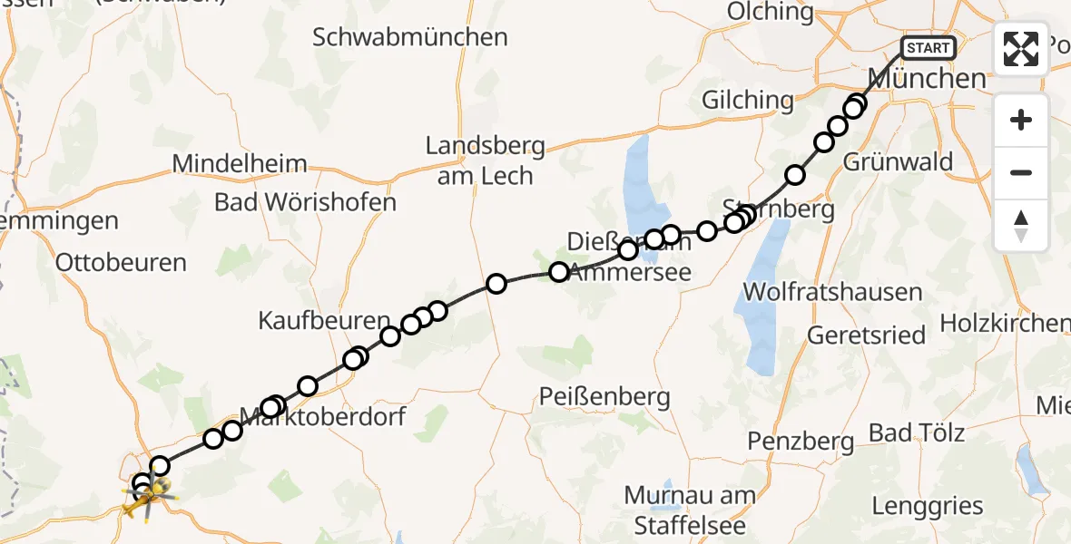 Flugroute Rettungshubschrauber München - Kempten-Durach Flugplatz, 25 April 2026, 08:43