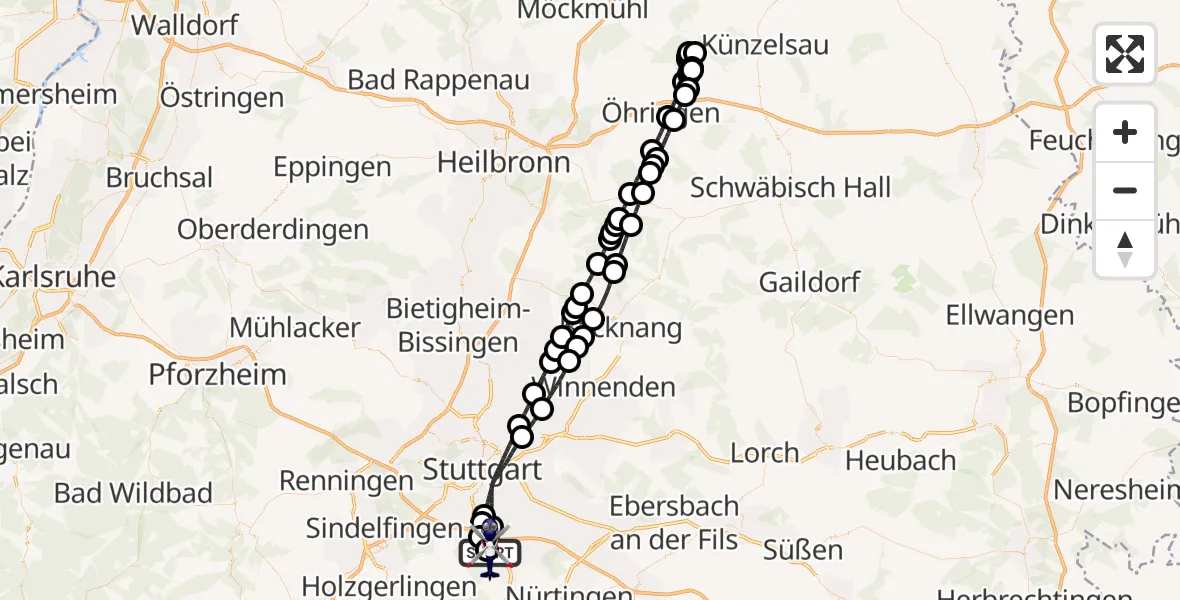 Flugroute Polizeihubschrauber Flughafen Stuttgart - Flughafen Stuttgart, 25 April 2026, 08:58