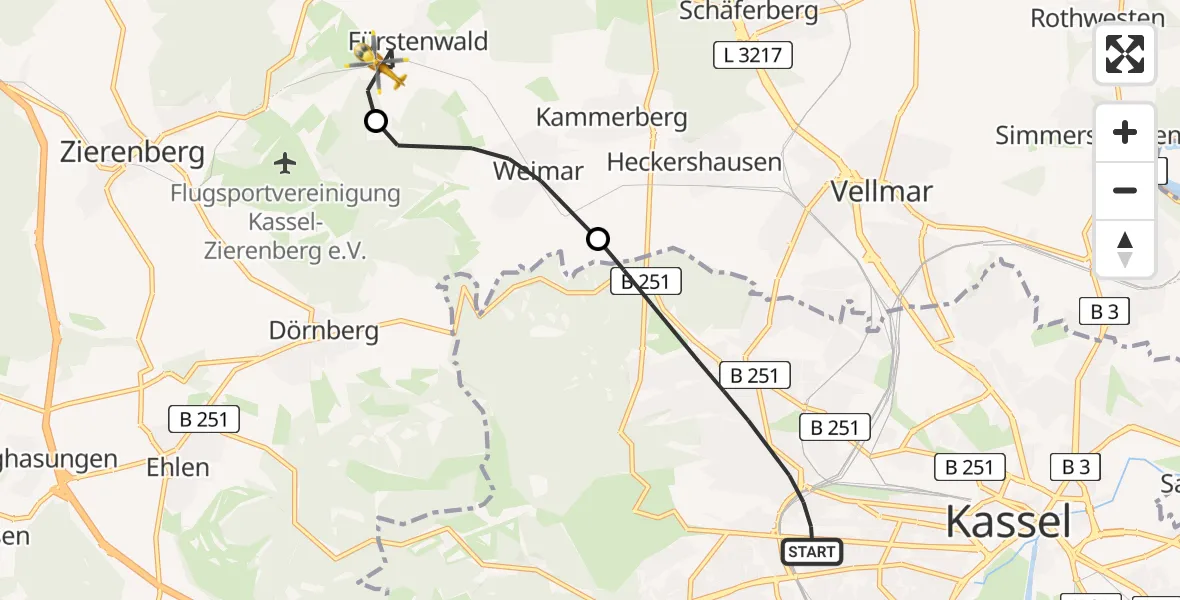 Flugroute Rettungshubschrauber Kassel - Calden, 25 April 2026, 09:13