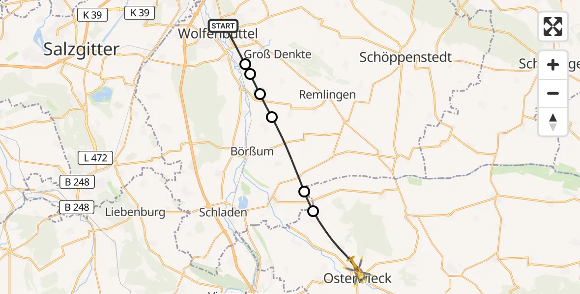 Flugroute Rettungshubschrauber Wolfenbüttel - Osterwieck, 25 April 2026, 09:18