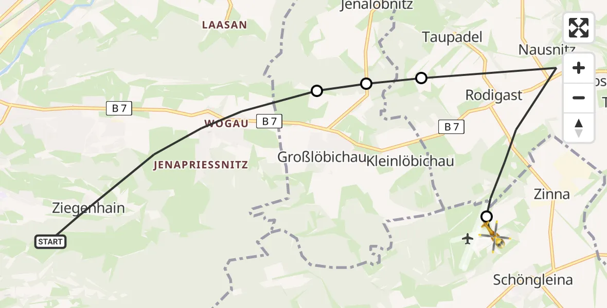 Flugroute Rettungshubschrauber Jena - Jena-Schöngleina Flugplatz, 25 April 2026, 09:19