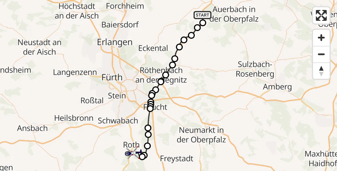 Flugroute Polizeihubschrauber Veldensteiner Forst - Flugplatz Roth, 25 April 2026, 09:21