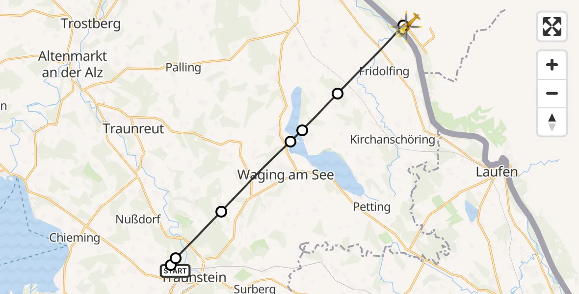 Flugroute Rettungshubschrauber Traunstein Hospital - Riedersbach, 25 April 2026, 09:22