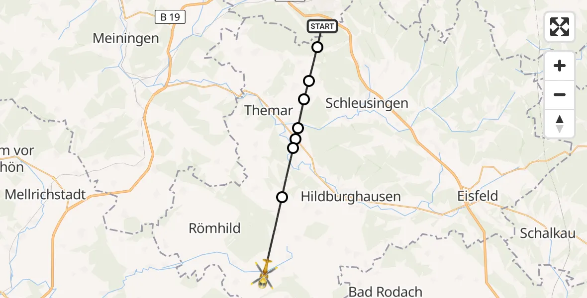 Flugroute Rettungshubschrauber Suhl - Römhild, 25 April 2026, 09:24