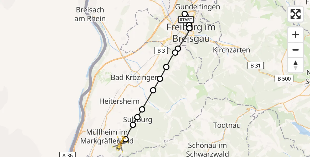 Flugroute Rettungshubschrauber Freiburg im Breisgau Flugplatz - Badenweiler, 25 April 2026, 09:30