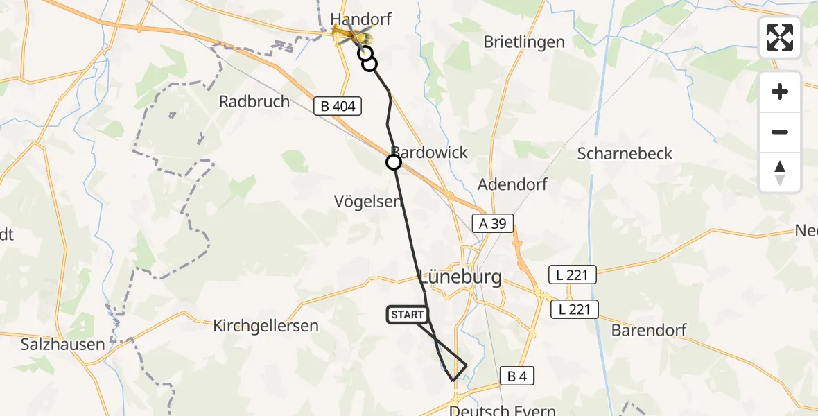 Flugroute Rettungshubschrauber Lüneburg - Handorf, 25 April 2026, 09:35