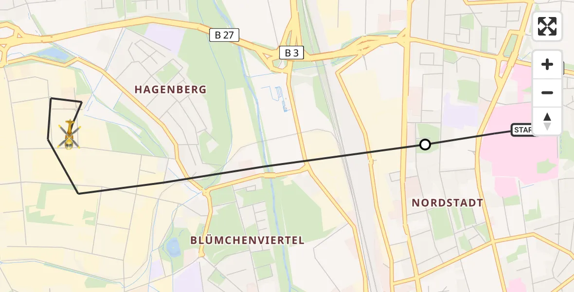 Flugroute Rettungshubschrauber Göttingen University Clinic Hubschrauberlandeplatz - Göttingen, 25 April 2026, 09:44
