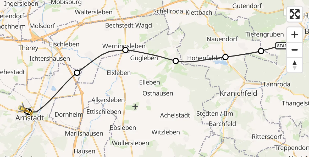 Flugroute Ambulanzhubschrauber Bad Berka - Ilm District Hospital Arnstadt-Ilmenau, 25 April 2026, 09:45