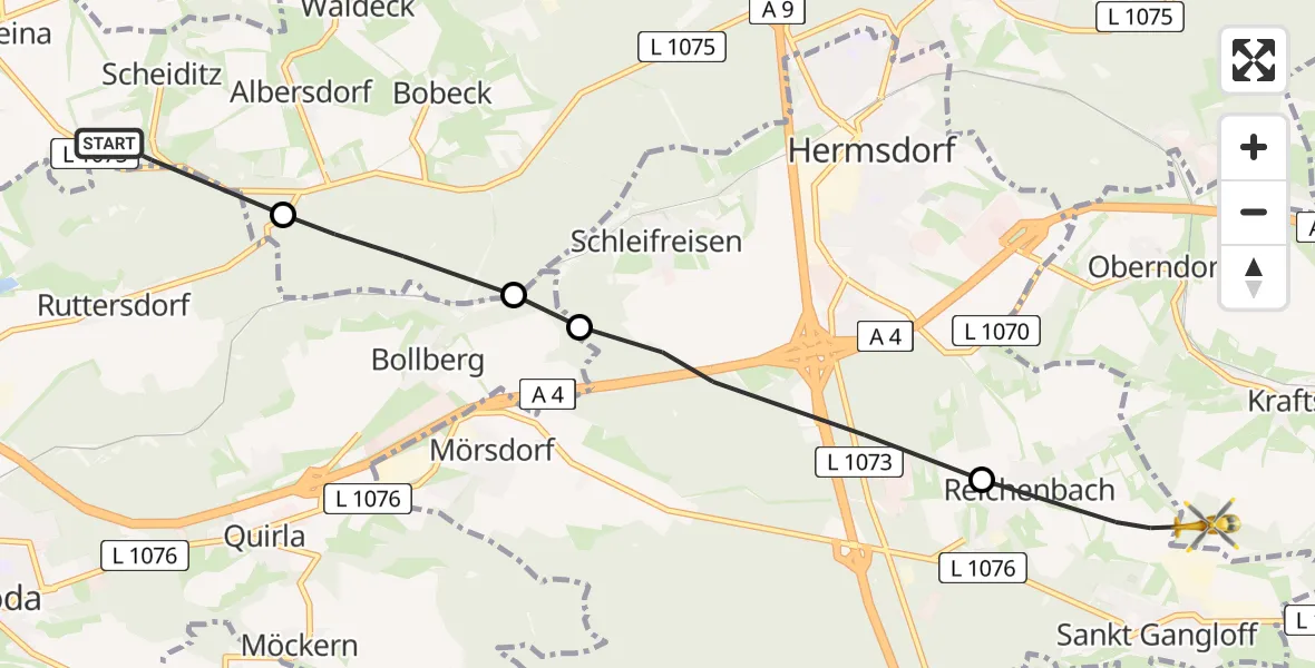 Flugroute Rettungshubschrauber Scheiditz - Kraftsdorf, 25 April 2026, 09:54