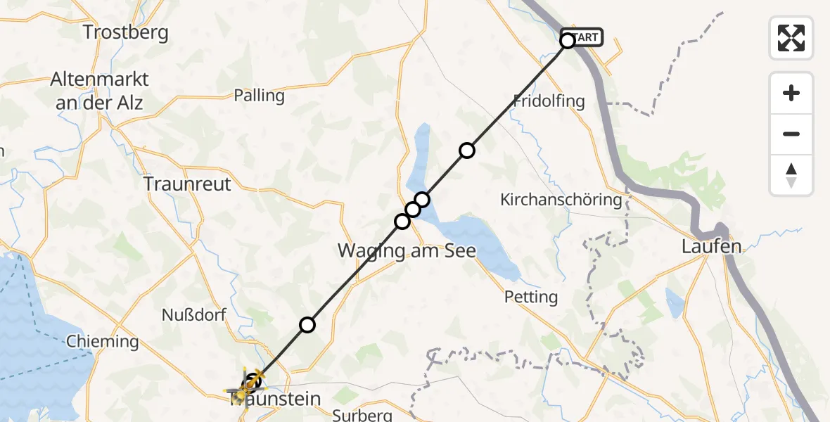 Flugroute Rettungshubschrauber Riedersbach - Traunstein Hospital, 25 April 2026, 09:55