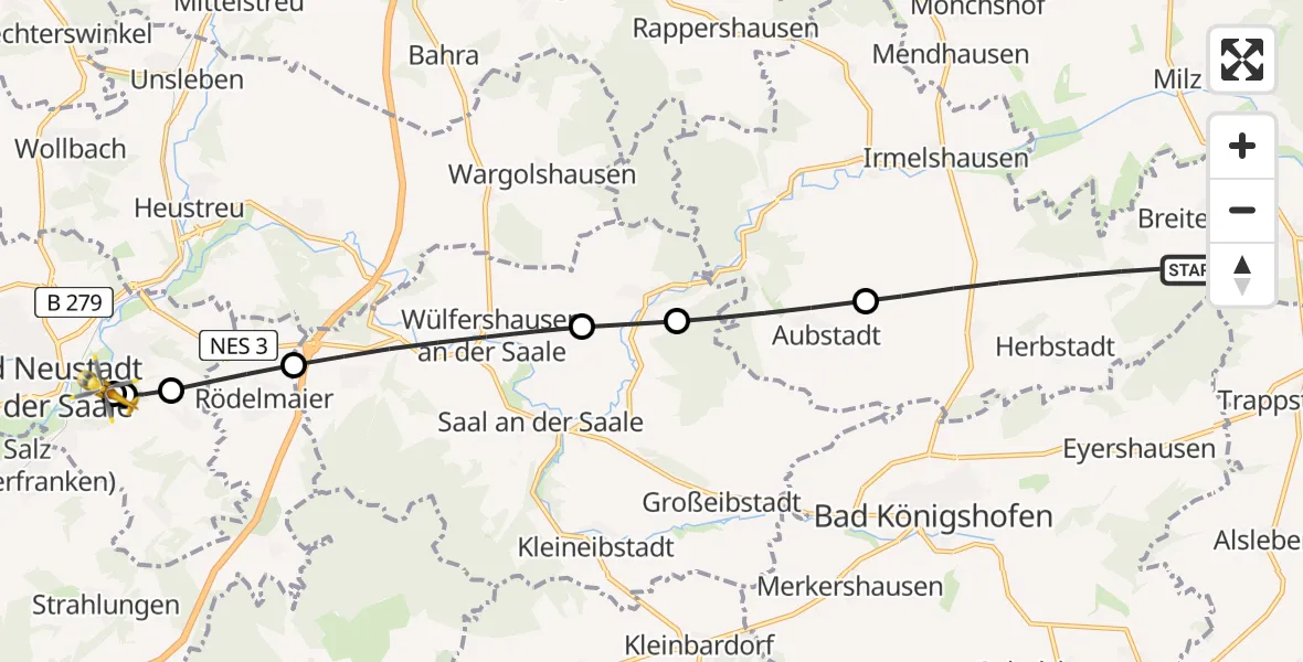Flugroute Rettungshubschrauber Herbstadt - Bad Neustadt an der Saale Hospital, 25 April 2026, 10:00