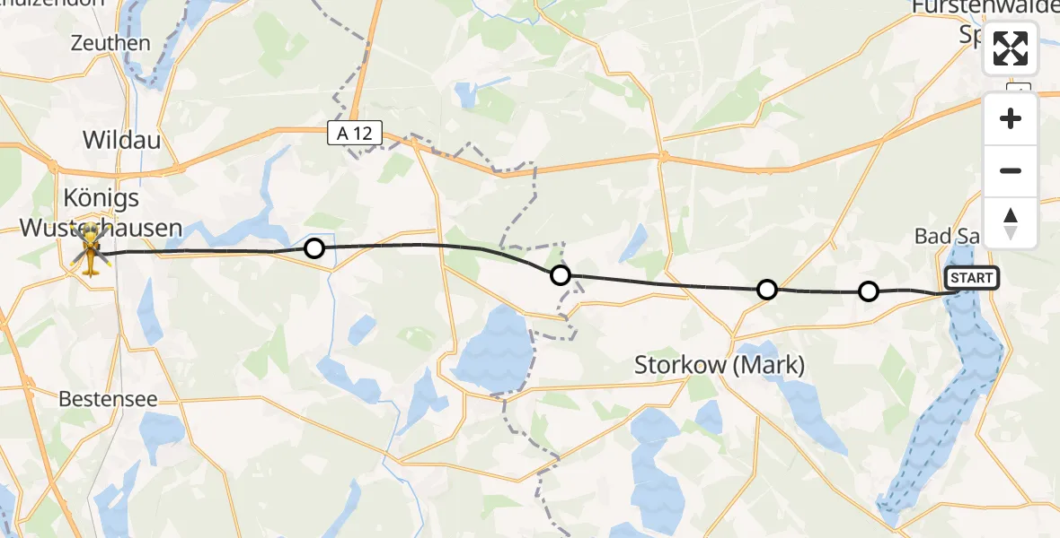 Flugroute Rettungshubschrauber Bad Saarow - Königs Wusterhausen, 25 April 2026, 10:01