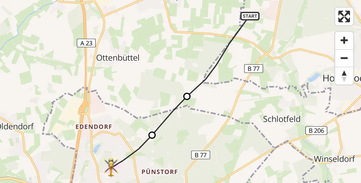 Flugroute Rettungshubschrauber Hohenlockstedt - Itzehoe, 25 April 2026, 10:05