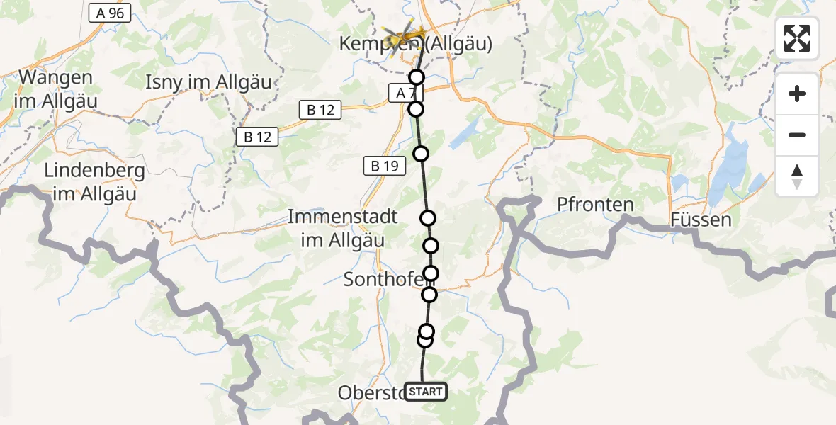 Flugroute Rettungshubschrauber Oberstdorf - Kempten (Allgäu), 25 April 2026, 10:12
